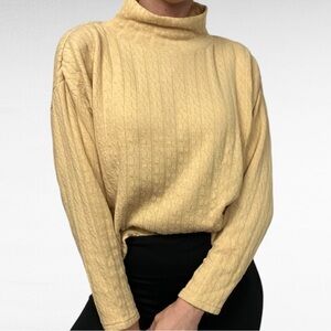 VINTAGE | 1980’s Express Tricot Washed Yellow Knit Preppy Mock Neck Sweater